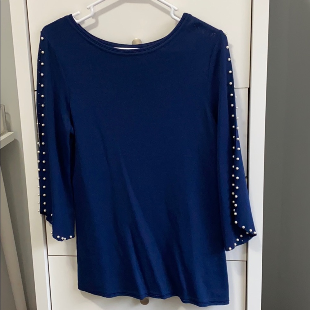 Navy blouse with pearl detail